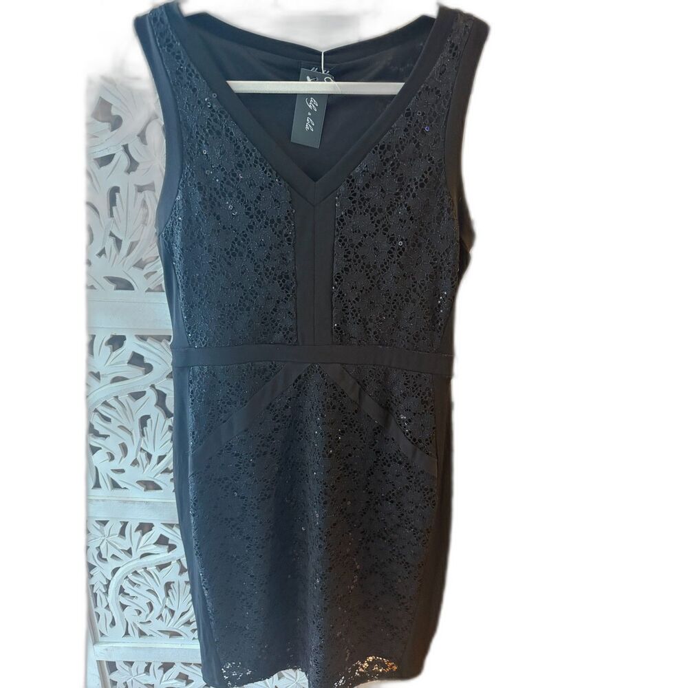 Lilly and Lola Black Lace Dress with Sequins Size Large New With Tags